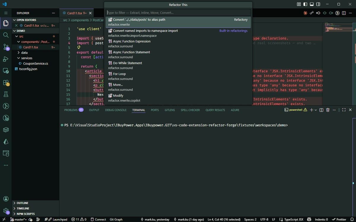 Refactory 在 VS Code 中的程式分析與重構介面。
