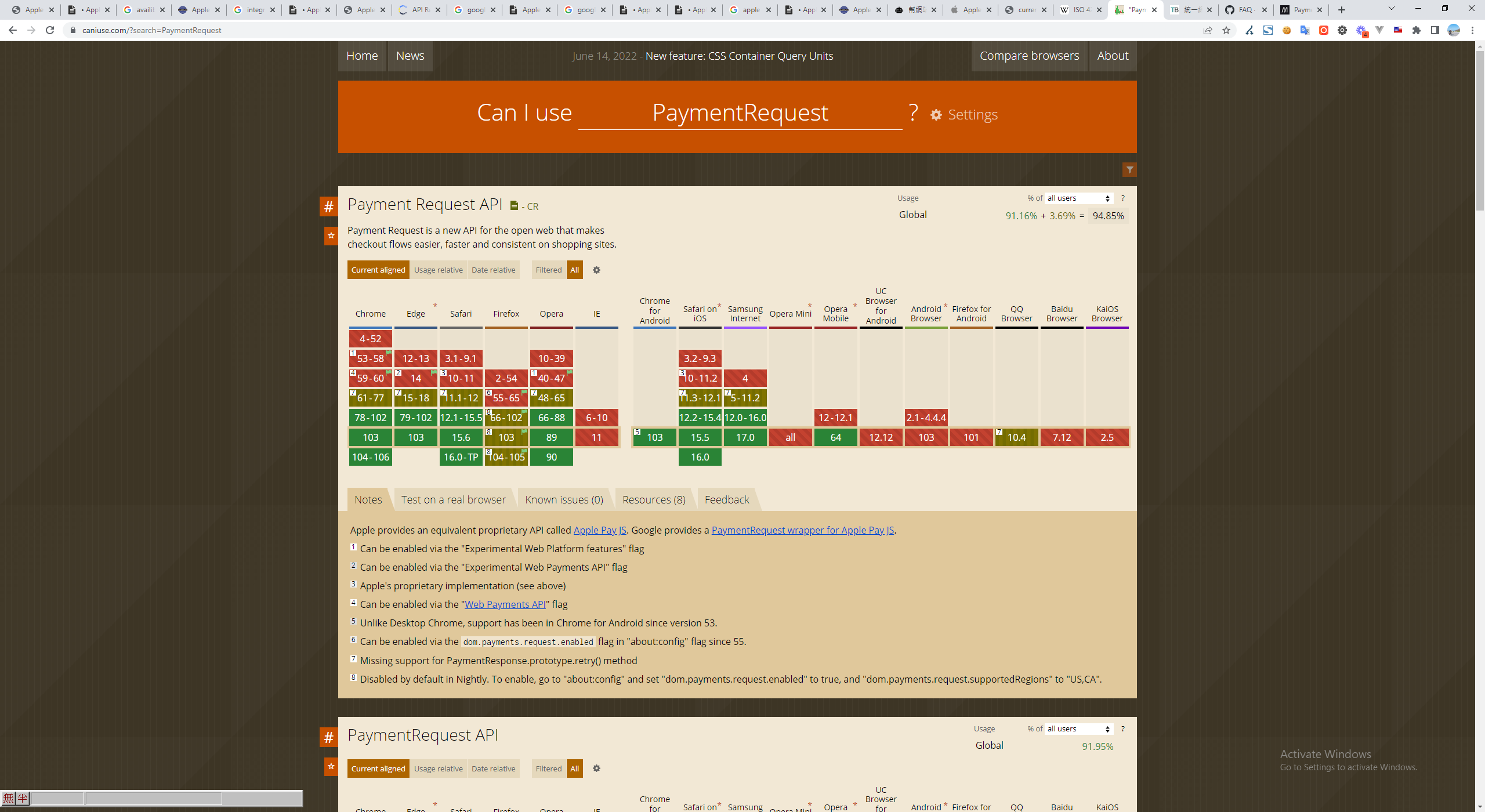 Can I use網站的PaymentRequest API瀏覽器相容性表