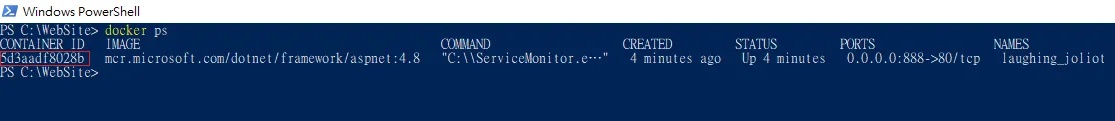 Windows PowerShell顯示Docker容器列表與狀態