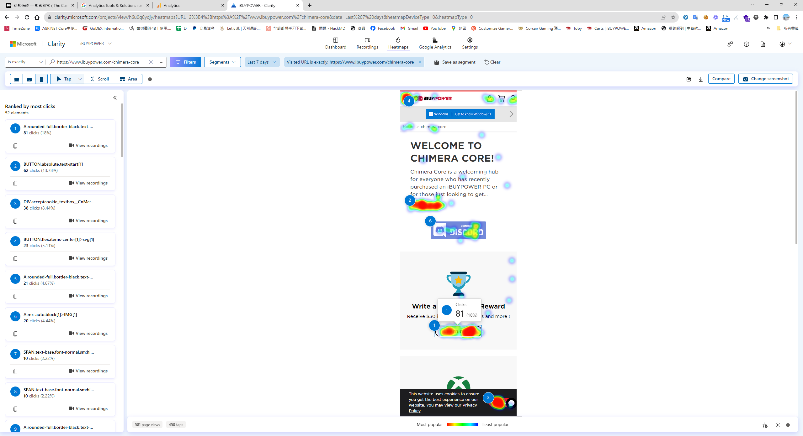 Microsoft Clarity網頁點擊熱力圖分析