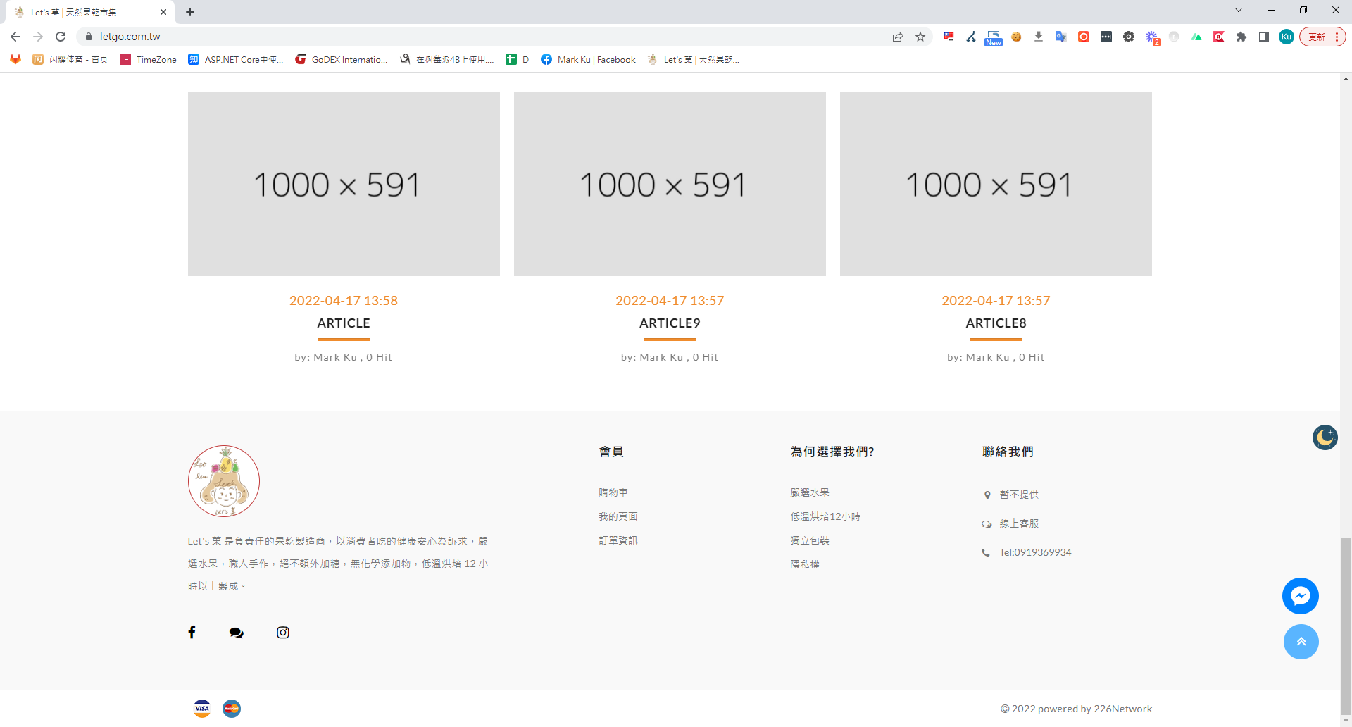 網站首頁文章預覽與右側Facebook Messenger圖示