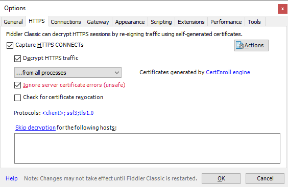 Fiddler Classic HTTPS 流量解密設定
