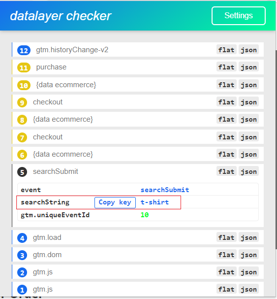 Datalayer Checker顯示searchString變數與值