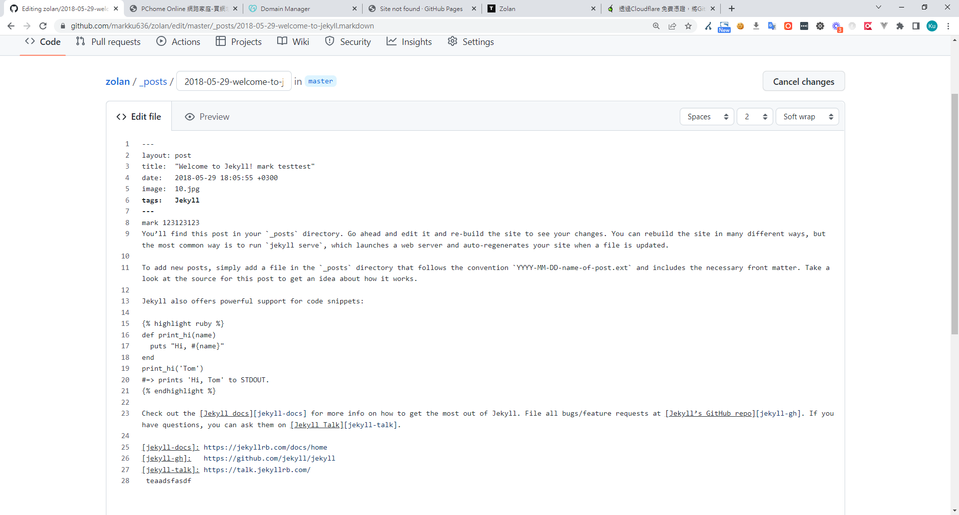 GitHub編輯Jekyll文章的Markdown檔案