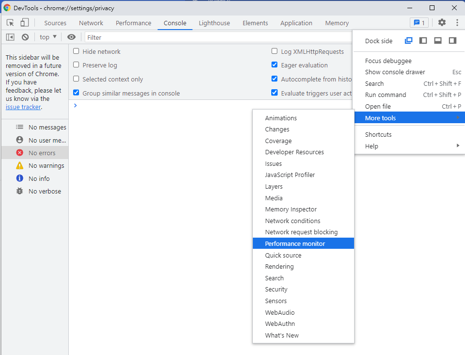 Chrome DevTools 點選 More tools 開啟