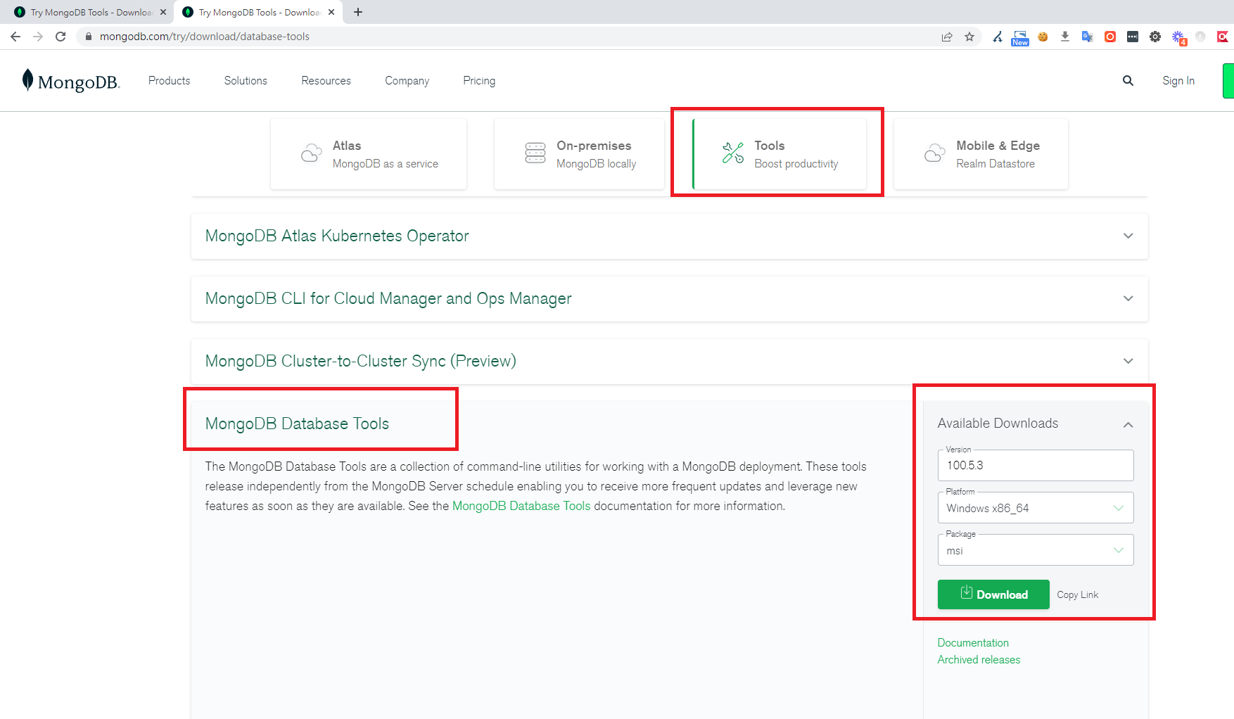 MongoDB資料庫工具下載頁面