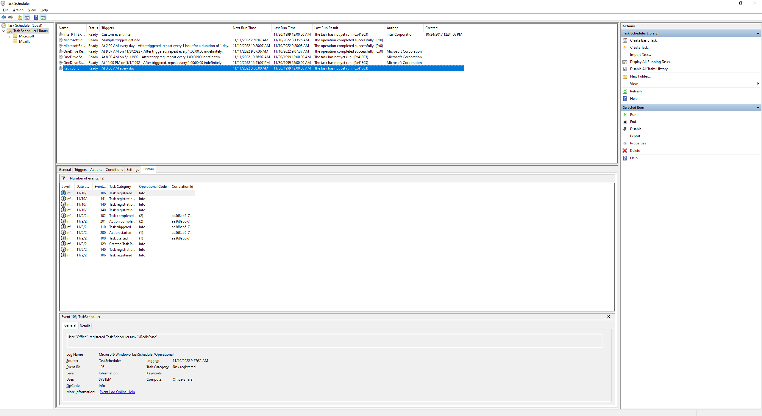 Windows 工作排程器顯示 RedisSync 任務