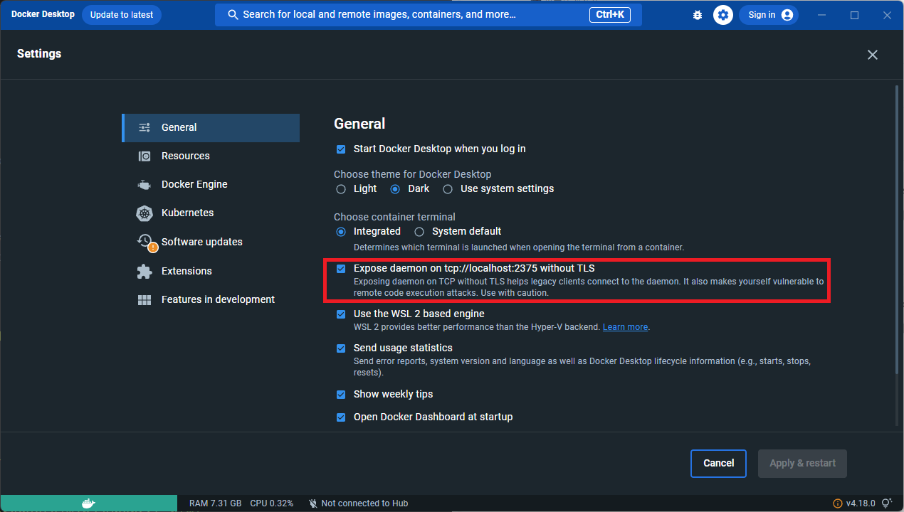 Docker Desktop 設定中勾選