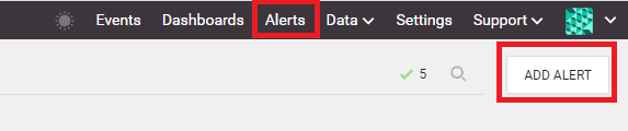 Seq介面選擇Alerts並點擊ADD ALERT按鈕