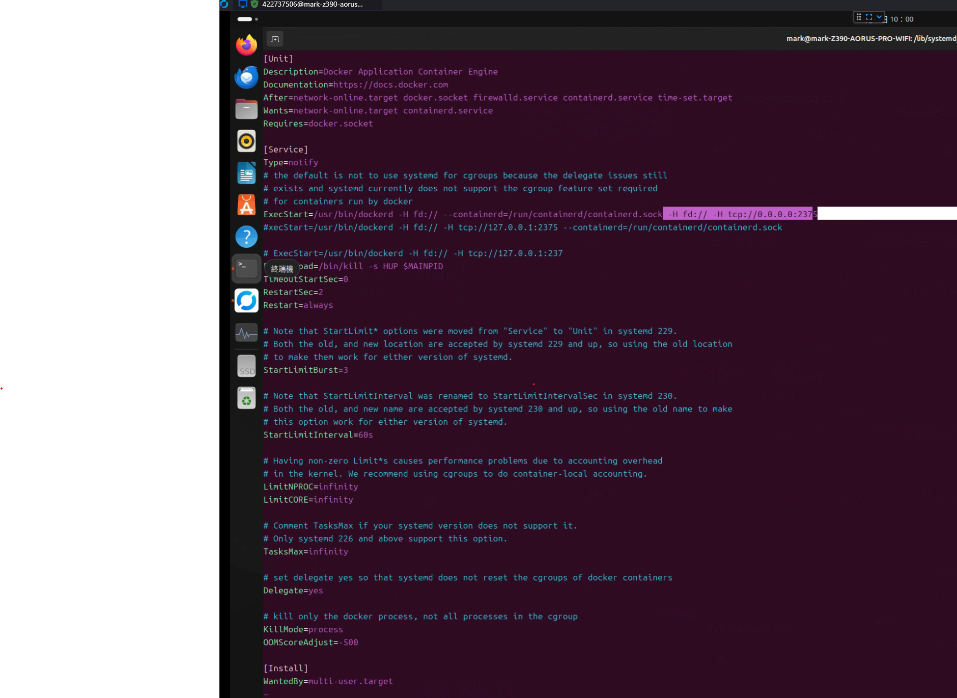 change execstart setting