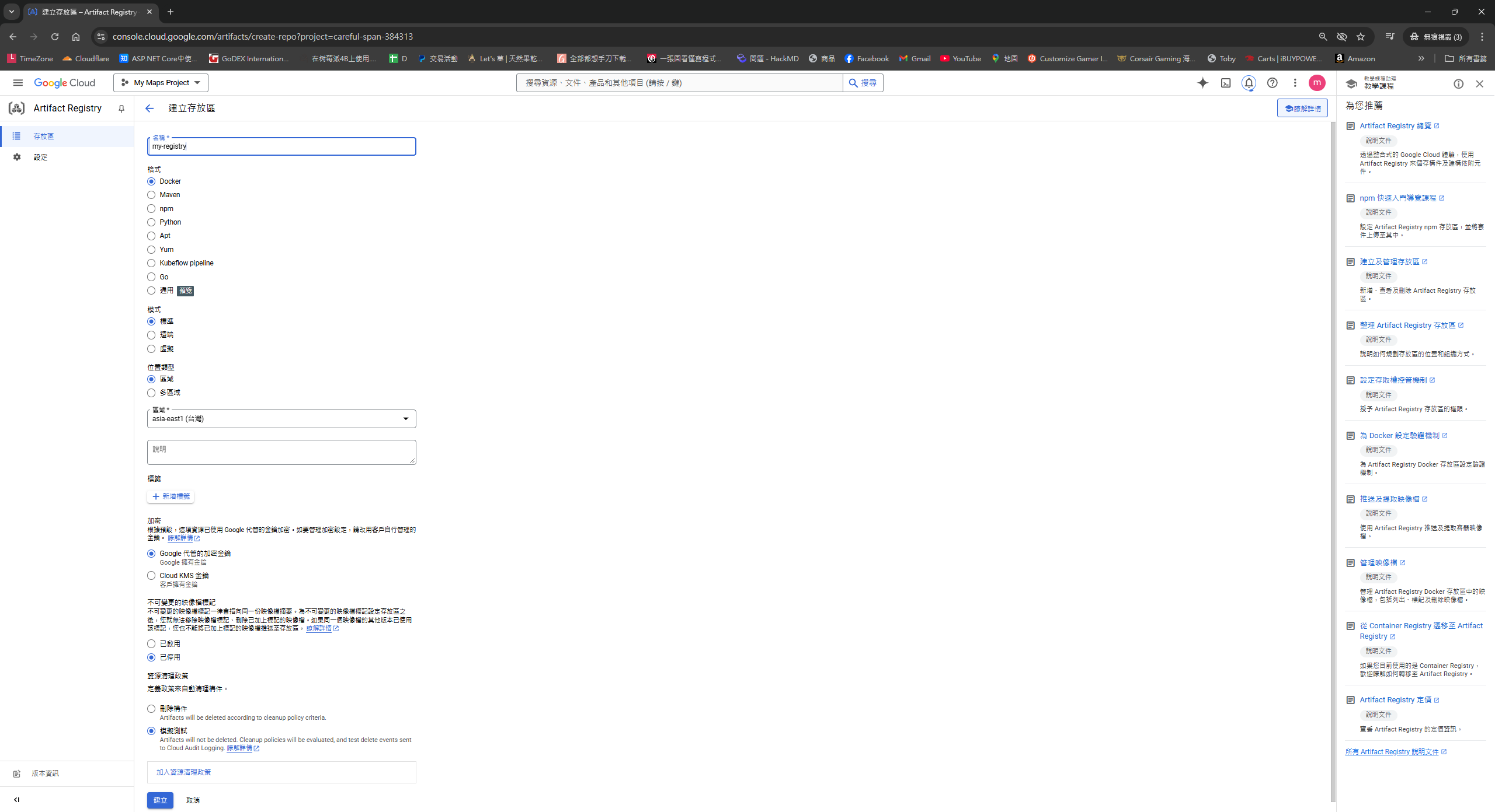 artifact registry settings