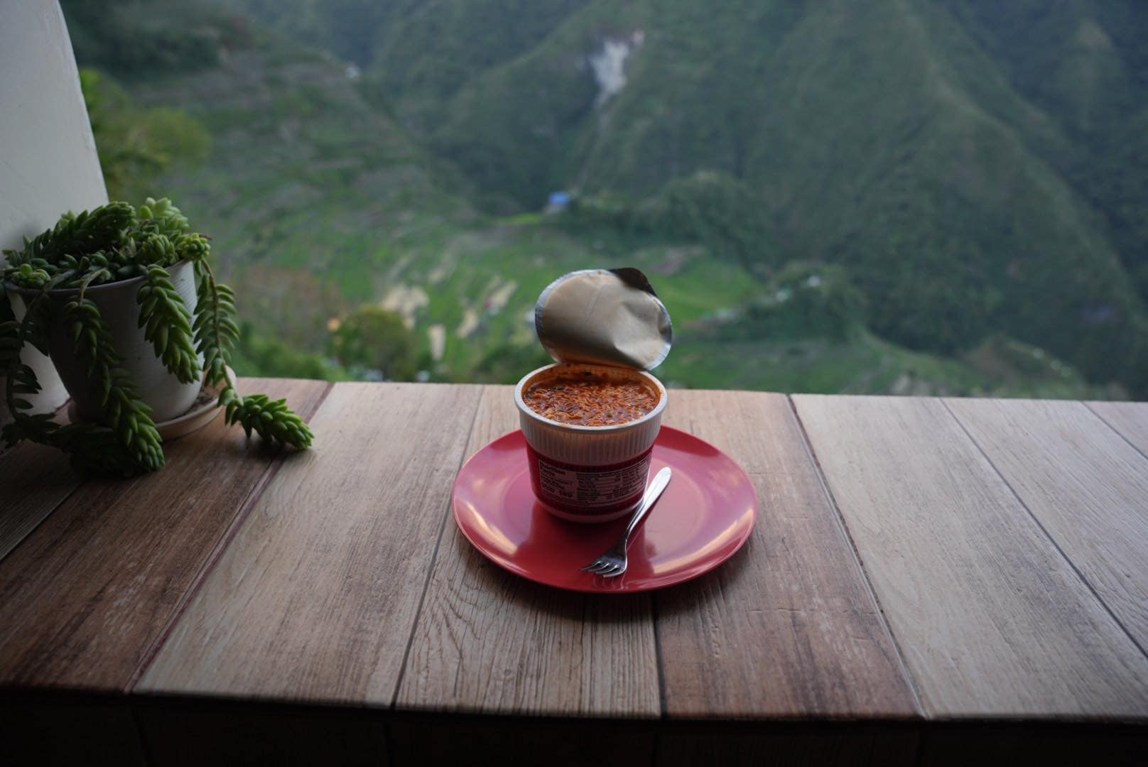 eating instant noodles in hotel