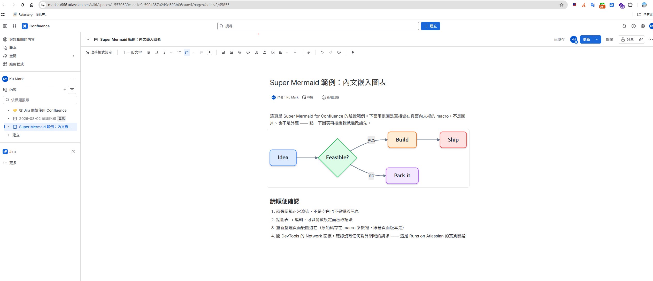 Confluence: embedded in the page body