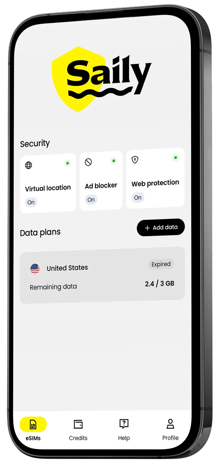 Saily App 畫面:內建虛擬位置、廣告攔截與網路防護